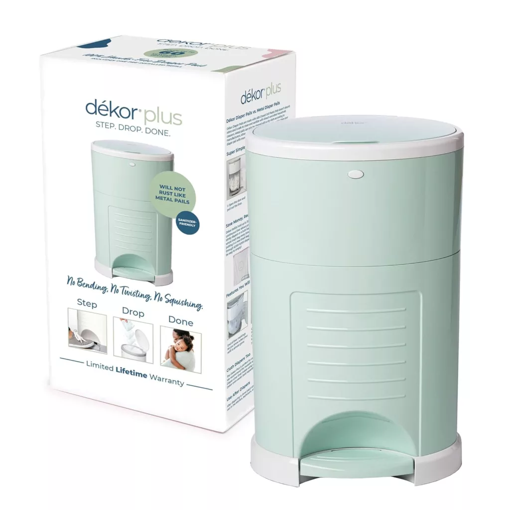 Dekor Plus Hands-Free Diaper Pail | Soft Mint | Easiest to Use | Just Step – Drop – Done | Doesn’t Absorb Odors | 20 Second Bag Change | Most Economical Refill System |Great for Cloth Diapers